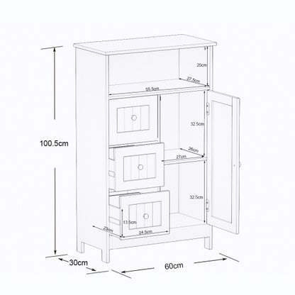 Badezimmer-Standschrank mit 3 Schubladen und 1 Tür – Weiß
