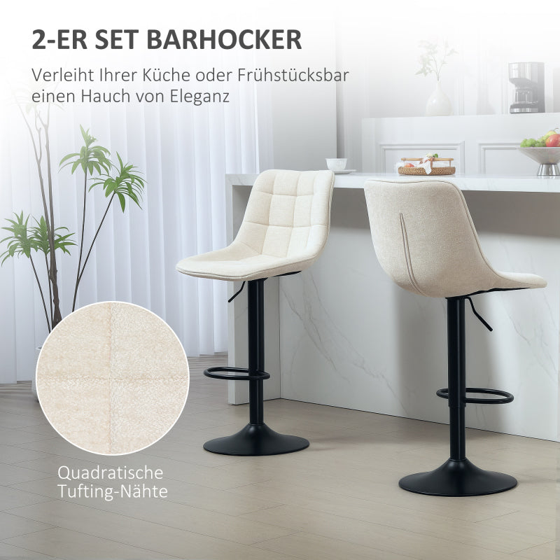 Barhocker 2er-Set, Gepolstert Barstuhl mit Lehne, 360° Drehbar Tresenhocker, für Küche, Wohnzimmer, Beige