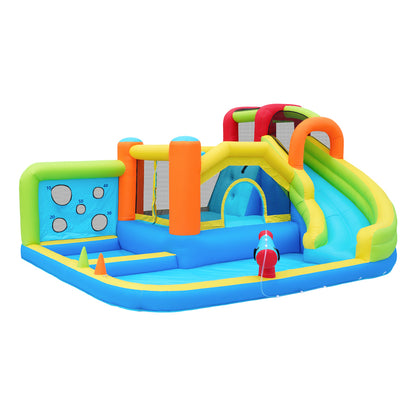 [Ganzjähriger Spielspaß] Hüpfburg mit Gebläse Multifunktionaler Wasserpark+Trampolinpark für Kinder, Inklusive 450W-Gebläse