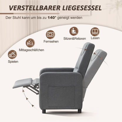 Relaxsessel Fernsehsessel Ruhesessel Liegesessel mit Liegefunktion Verstellbar Dunkelgrau