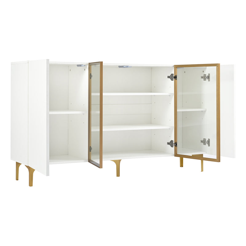 Elegantes 4-Tür Sideboard, Modernes Design, Grifflos, Viel Stauraum, Weiß