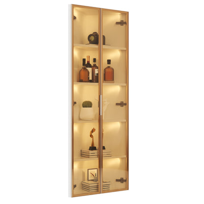 Eckvitrine 62x35x160cm Weiß mit LED – Staubgeschützte Glasvitrine aus Sicherheitsglas & MDF, moderner Eckschrank mit Soft-Close-Türen