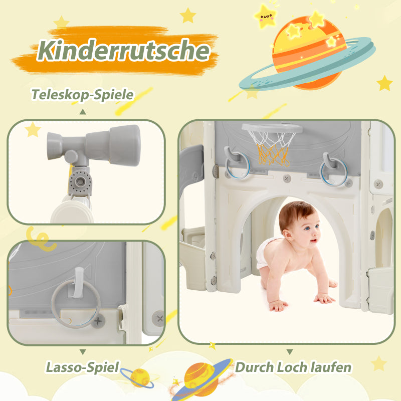 10 in 1 Kinderrutsche Kletterspielzeug, Multifunktionsrutsche Rutschen, freistehende Rutsche, Klettern, Bohrspiel, Stauraum, Spielkorridor, Basketballkorb, Lasso-Spiel, Reißbrett, Golfspiel, Teleskop.