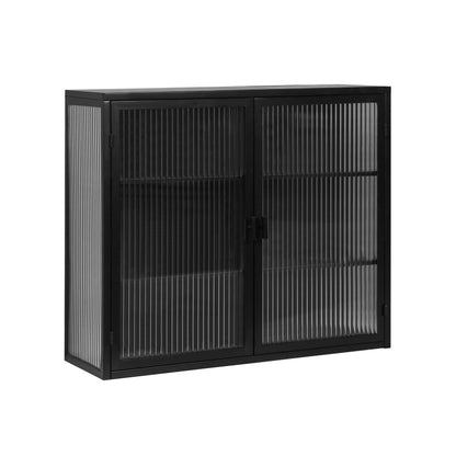 70CM Glastüren Moderner zweitüriger Wandschrank mit dreistufiger Lagerung für Eingangsbereich Wohnzimmer Badezimmer Esszimmer(Black)