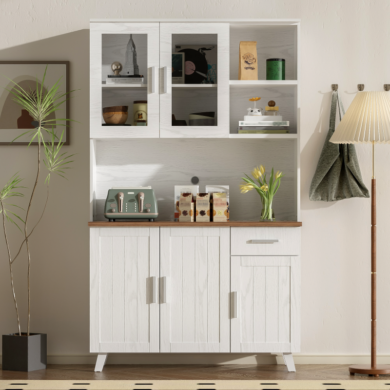 Sideboard, Weißer Holzmaserung-Hochschrank 114 x 40 x 190 cm, geeignet für Wohnzimmer und Esszimmer