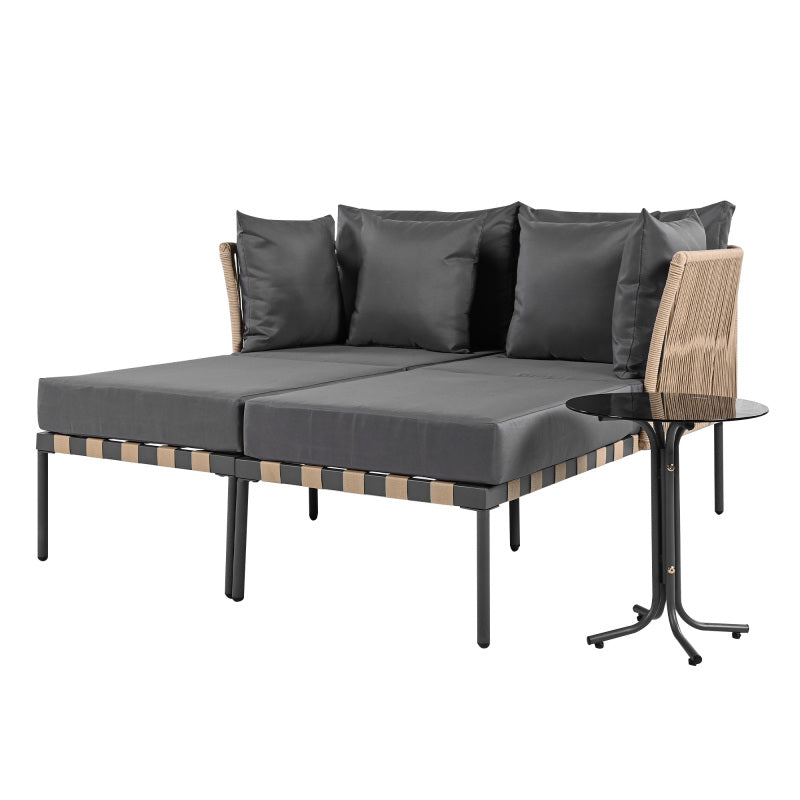 Gartensofa, Outdoor Loungesessel, Abnehmbarer und Modularer Garten Loungesessel, Balkonmöbel-Set, Loungemöbel, Terrassenmöbel mit 4 Kissen, Couchtisch mit Abnehmbaren und Waschbaren Kissen, Grau