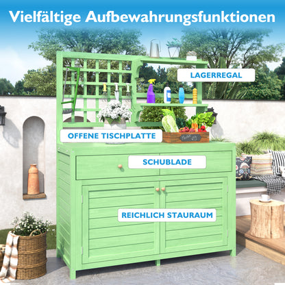 Holz Gartenschrank,Gartenschrank mit Regalen  Outdoor Schrank, Gartenschrank Geräteschuppen Terrassenschrank, Balkonschrank, Gerätehaus, Garten Möbel, Grün