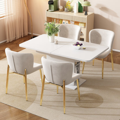 Esszimmerstuhl aus Samt, 2er-set, Loungesessel mit vier Metallfüßen, Beige
