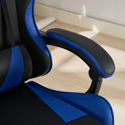 Gaming Stuhl Racing Design, 155° Liegefunktion, Fußstütze, Lendenmassage, Schwarz-Blue