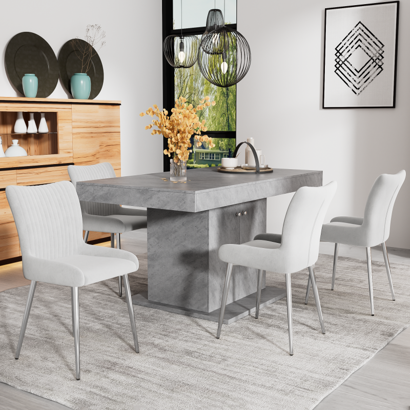 Samt-Esszimmerstuhl, 2er-Set, luxuriös, Wohnzimmer, Schlafzimmer, Lounge-Stuhl mit vier Silberne Metallstützbeinen, Lendenwirbelstütze,Grau