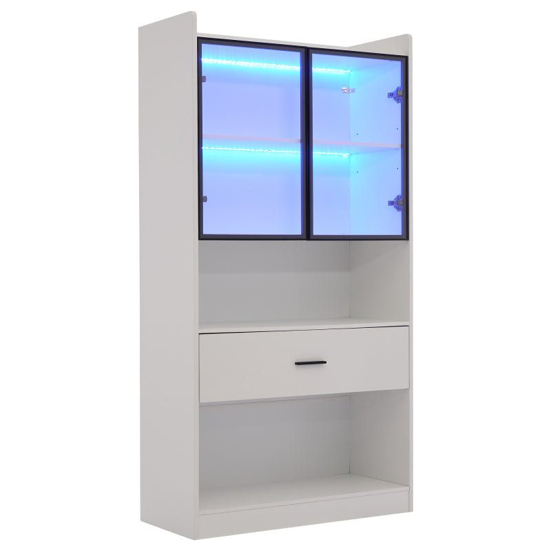 Curio Vitrine mit Licht, 16 Farben Licht, Sammlerstücke Schrank Display Regal, Bücherregal Vitrine für Wohnzimmer, weiß