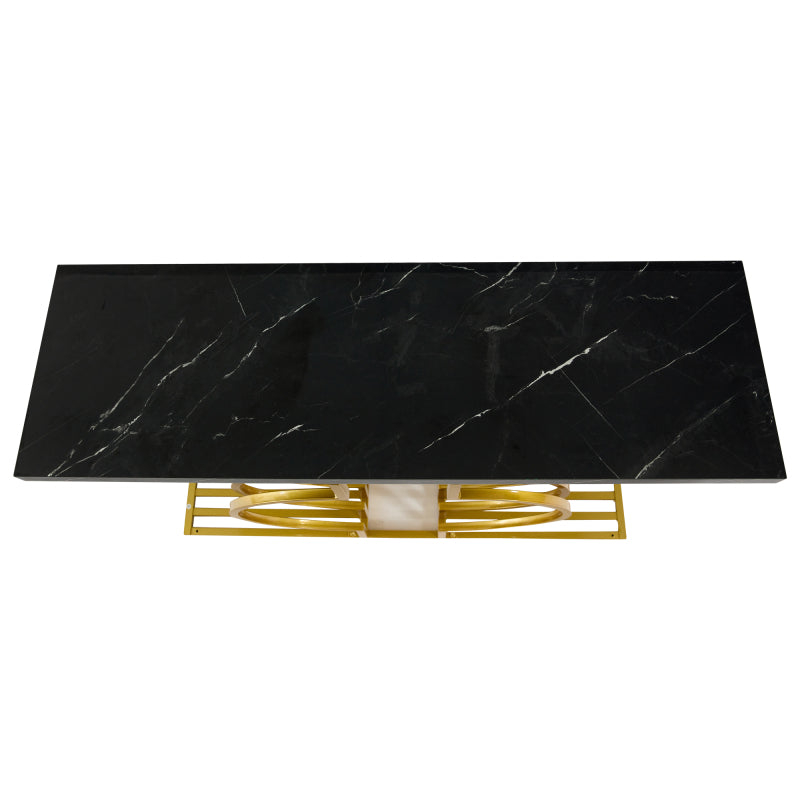 100*35*80cm moderner, schlichter schwarzer Hochglanz-Couchtisch, kleiner Beistelltisch fürs Wohnzimmer, Konsolentisch, goldener Sockel kann auf zwei Arten installiert werden