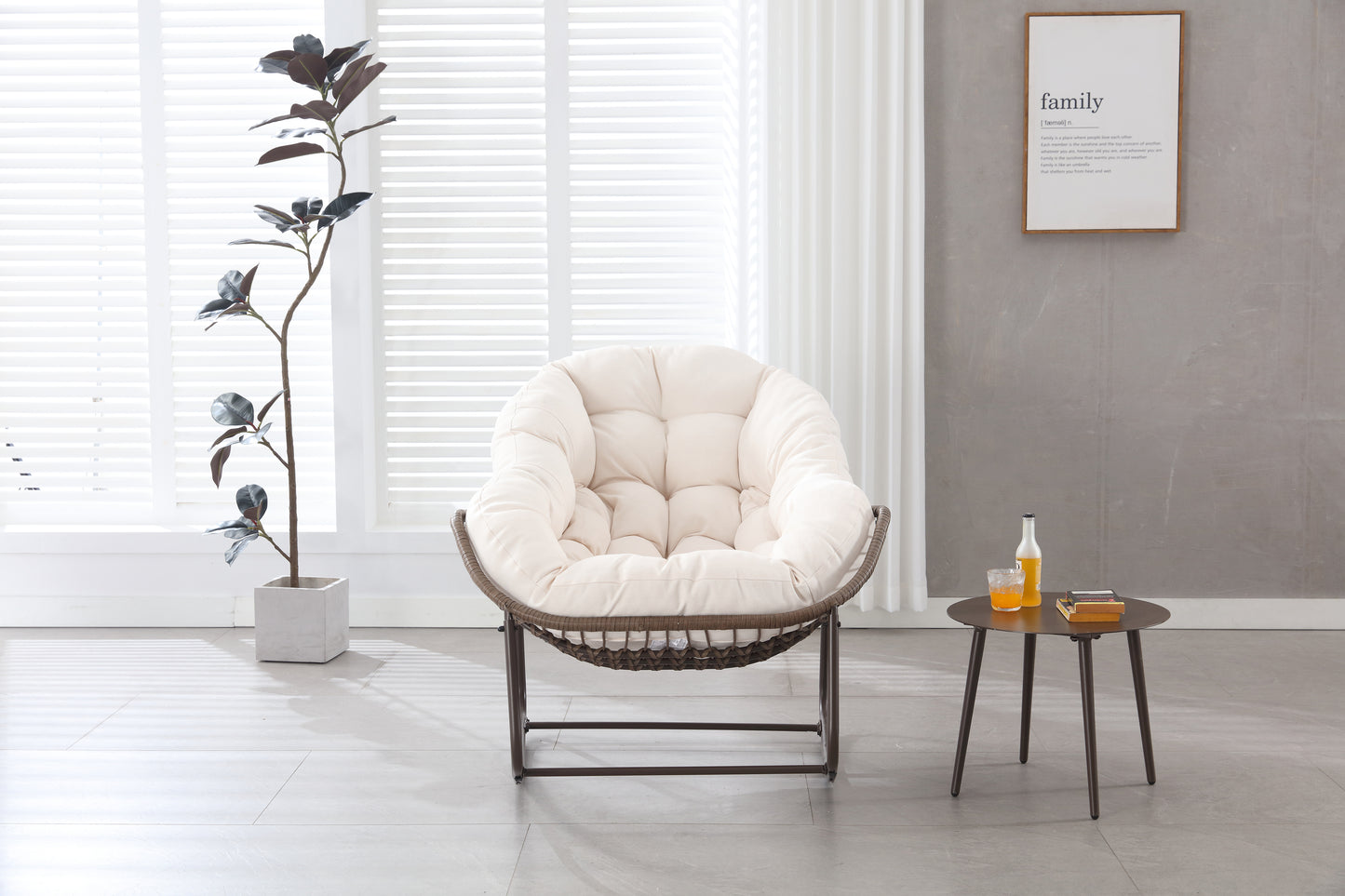 Outdoor Rocking Chair, Patio Oversized Wicker Egg Rocking Chair, Indoor & Outdoor Comfy Rocker Chair with Thick Cushion, Modern Lounge Chair for Balcony, Front Porch, Garden, Backyard, Deck White