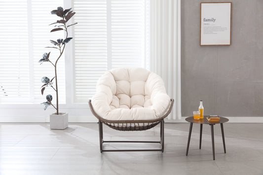 Outdoor Rocking Chair, Patio Oversized Wicker Egg Rocking Chair, Indoor & Outdoor Comfy Rocker Chair with Thick Cushion, Modern Lounge Chair for Balcony, Front Porch, Garden, Backyard, Deck White