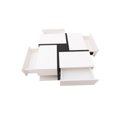 Hochglanz-Couchtisch, Tisch mit 4 Schubladen, einzigartige Farbabstimmung und Liniendesign, Stauraum unten. 78*78*36cm