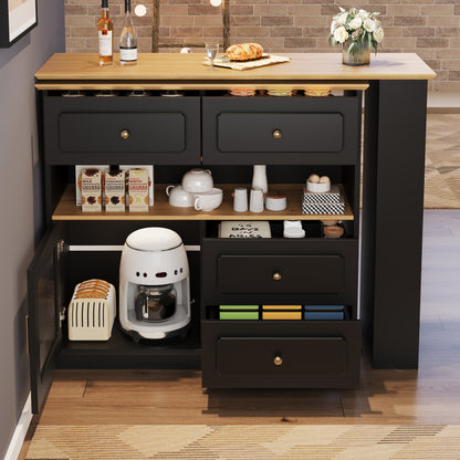 Hochtisch Kücheninsel  Bistro Table (125-181×39×104.5cm) , 360° drehbare Essbar, Schwarz