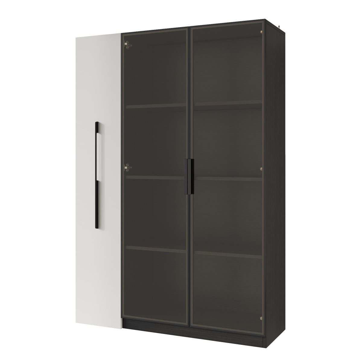 Multifunktionsschrank 110,5x35x160cm Vitrine mit LED-Beleuchtung, Seitenauszug & Glastür – Moderner Hochschrank in Schwarz-Weiß