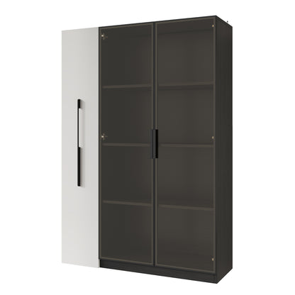 Multifunktionsschrank 110,5x35x160cm Vitrine mit LED-Beleuchtung, Seitenauszug & Glastür – Moderner Hochschrank in Schwarz-Weiß