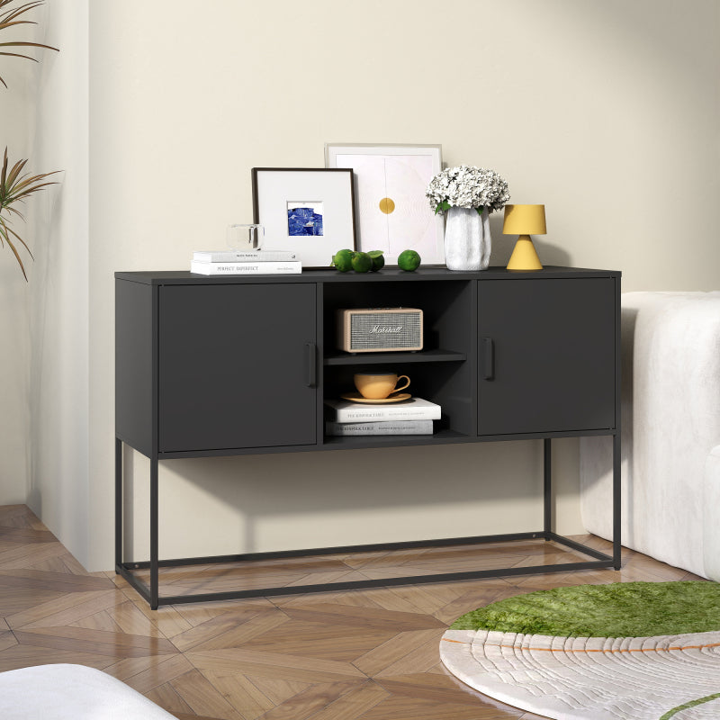 Schwarzer Metall-Akzent-Schrank, Sideboard-Buffet und Aufbewahrungs-Schrank-Safe, Robuster Metallbau mit stilvollem Schwarz, H 75 cm × B 120 cm × T 40 cm