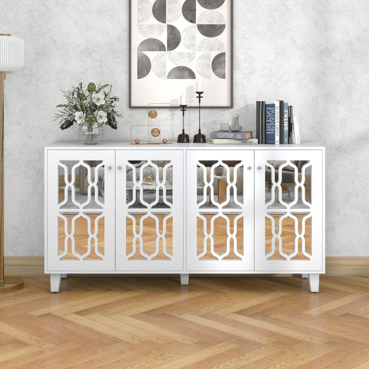 Weiß verspiegelte Anrichte mit kühlen Kristallgriffen, Vier Türen, mit beweglichem Laminat.für Wohn- und Esszimmer, 160 x 40 x 84cm