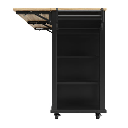 Kücheninsel mit herausnehmbaren Trennwänden, Esszimmerwagen mit Arbeitsplatte, Buffetschrank, Esszimmerwagen mit Holzmaserung, Handtuchhalter beidseitig mit Rollen, schwarz