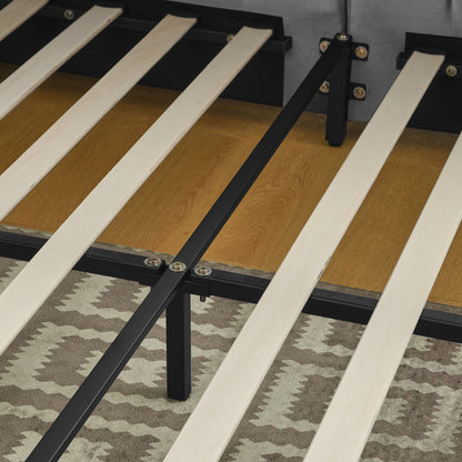 Doppelbett 140×200 cm aus Samt mit hoher Rückenlehne, stabiles Bettgestell aus Holz & Metall, ideal für Schlafzimmer & Gästezimmer, Gray (ohne Matratze)