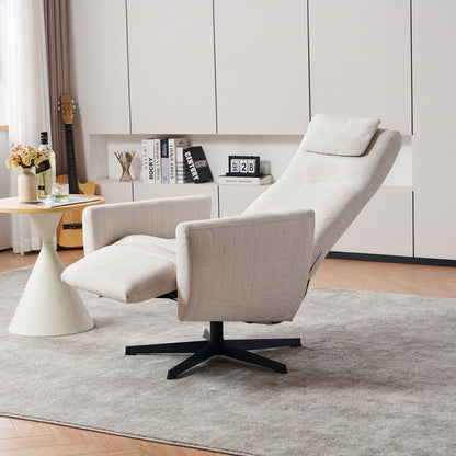 Bequemer Relaxsessel mit Liegefunktion – Chenille Fernsehsessel mit Fußstütze, drehbarer Stillsessel & Loungesessel für Wohnzimmer, modernes Sofa, Beige