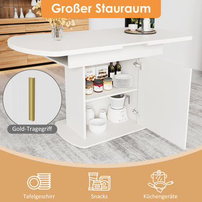 Ausziehbarer ovaler Esstisch, L110/130*W70*H75cm, weiß+goldener Griff