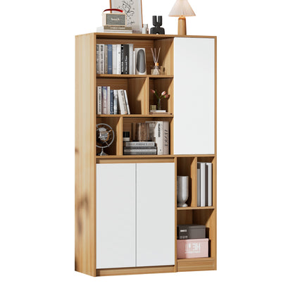 Moderner Bücherregal mit 3 Türen und verstellbaren Regalböden, Bücherregal in Holzfarbe