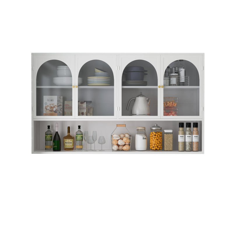 120CM Four-door Glass Wall Cabinet Storage, Wall-mounted,Suitable for Kitchen, Living Room, Bathroom (White)