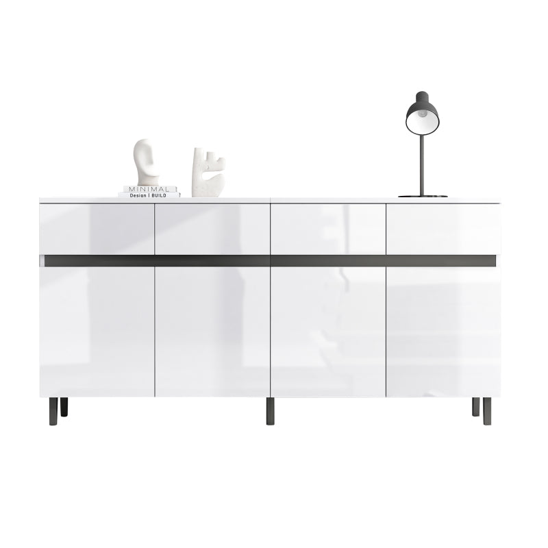 Hochglanz Sideboard, Kommoden,Highboard, Schubladenkommoden mit 4 Schubladen2 Türen und höhenverstellbaren Regalböden, weiß