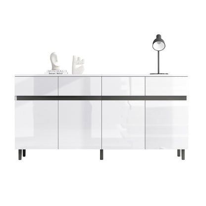 Hochglanz Sideboard, Kommoden,Highboard, Schubladenkommoden mit 4 Schubladen2 Türen und höhenverstellbaren Regalböden, weiß