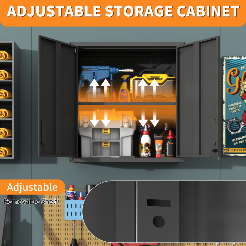 Metall-Wandschrank mit Türverschluss & Ablage - Robust, Umweltfreundlich, Ideal für Garage, Werkstatt & Büro - Ohne Holz, Kein Formaldehyd, Haustier- & Familiegeeignet, H77 cm × B75 cm × T30 cm