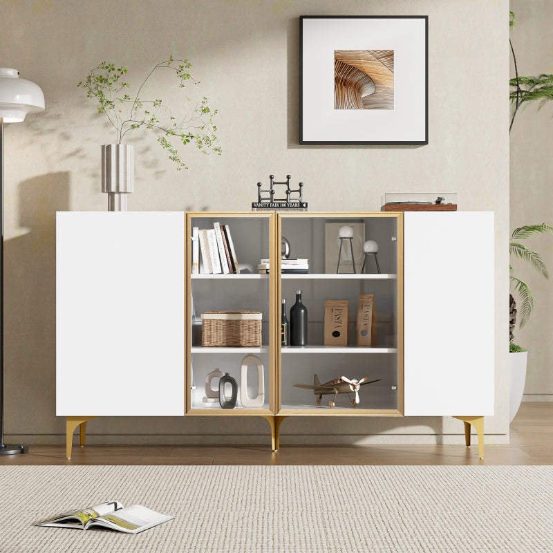 Elegantes 4-Tür Sideboard, Modernes Design, Grifflos, Viel Stauraum, Weiß
