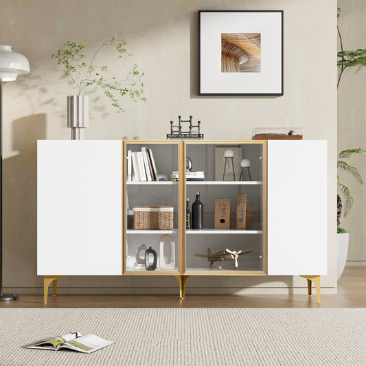 Elegantes 4-Tür Sideboard, Modernes Design, Grifflos, Viel Stauraum, Weiß