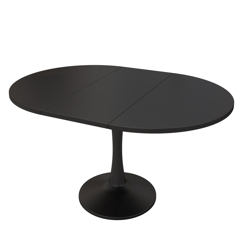 Ausziehbarer Esstisch, ovaler Esstisch, Länge 100/140 x Breite 100 x Höhe 75 cm, Schwarz