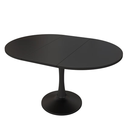 Ausziehbarer Esstisch, ovaler Esstisch, Länge 100/140 x Breite 100 x Höhe 75 cm, Schwarz