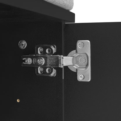 Hoher Garderobenschrank mit Wellentüren, Push-to-Open, verstellbaren Regalen & Goldakzenten, Schwarz, 60,5×35,2×180,5 cm