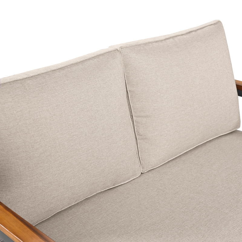 Loungeset, Gartenmöbel-Set mit Rahmen aus verzinktem Stahl, (breites Set, 4-teiliges Esstisch-Set, 1x 2-Sitzer-Sofa, 2x Einzelstühle, 1x Tisch), Akazienholz Tischplatte und Armlehnen,Beige