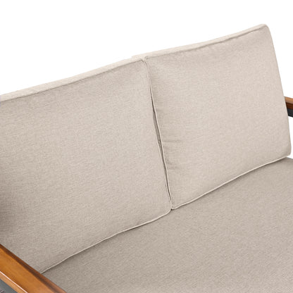 Loungeset, Gartenmöbel-Set mit Rahmen aus verzinktem Stahl, (breites Set, 4-teiliges Esstisch-Set, 1x 2-Sitzer-Sofa, 2x Einzelstühle, 1x Tisch), Akazienholz Tischplatte und Armlehnen,Beige