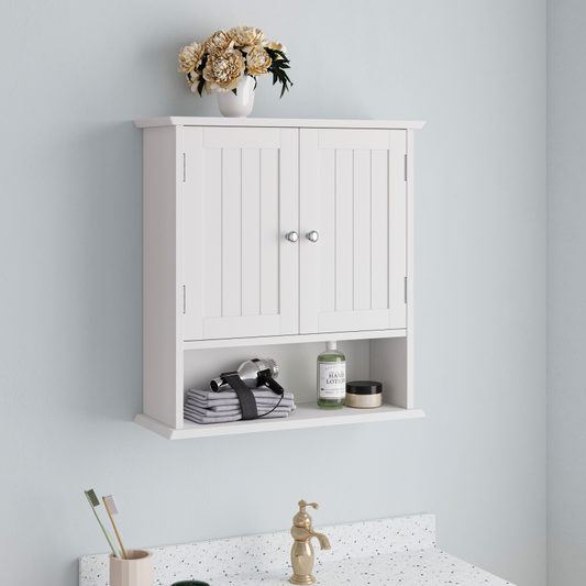 Badezimmerschrank Wandregal mit 2-Türen, Weiß