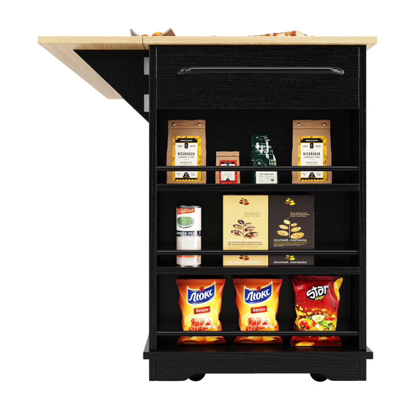Kücheninsel, Küchenwagen mit Steckdosenleiste ausgestattet, Küchenschrank, Servierwagen mit arbeitsplatte, buffetschrank, Speisewagen mit Holzmaserung, buffetschrank,Schwarz