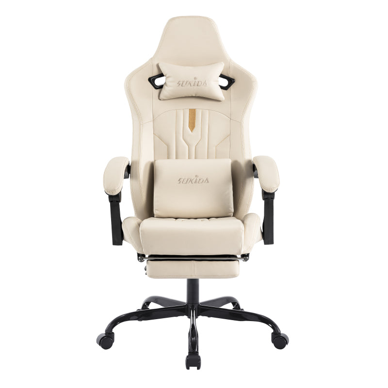 Gaming Stuhl Computerstuhl Ergonomischer Gaming Chair mit Fußstütze Bürostuhl Ergonomischer Computerstuhl mit Lendenwirbelstütze Beige