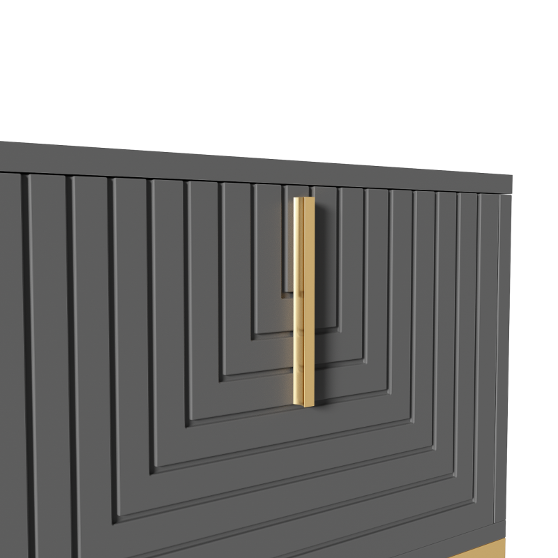 TV-Schrank,lowboard mit strukturierter Tür, TV-Möbel, goldenen Griffen und goldenen Füßen.