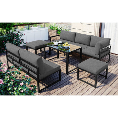 Garten Loungesessel Set, Aluminium Sitzgruppe für Gartenbalkon, mit Liegefunktion, 4-fach verstellbarer Rückenlehne, inkl. weicher Sitz- und Rückenpolster, grau(preview sku:HW00002AAA)