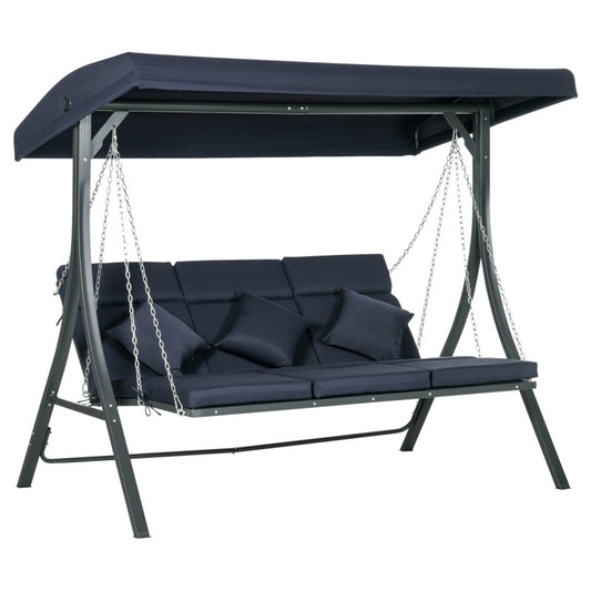 Hollywoodschaukel 3-Sitzer, bis 270 kg belastbar, Schaukelbank mit verstellbarem Sonnendach, Gartenschaukel mit Kissen