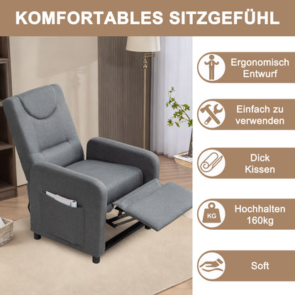 Relaxsessel Fernsehsessel Ruhesessel Liegesessel mit Liegefunktion Verstellbar Dunkelgrau