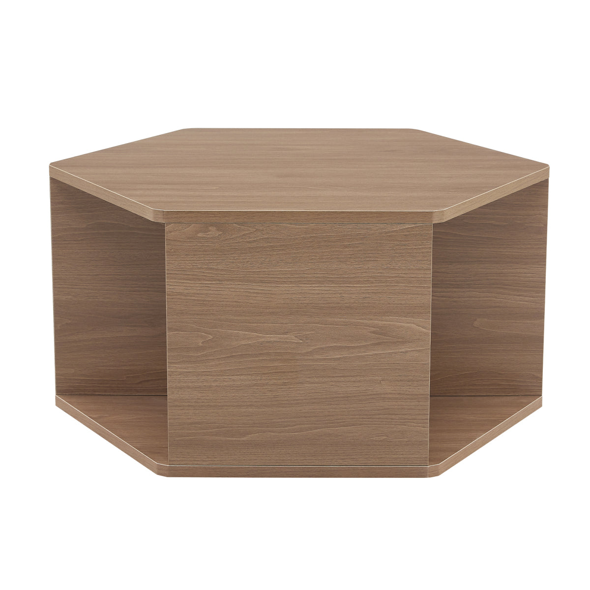 Sechseckiger Couchtisch 79 cm, Walnuss-Optik, Modernes Mid-Century Design