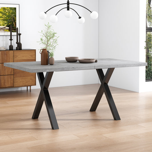 Moderner, einfacher Esstisch aus Schmiedeeisen, L140*B80*H76cm, Betonoptik+schwarz