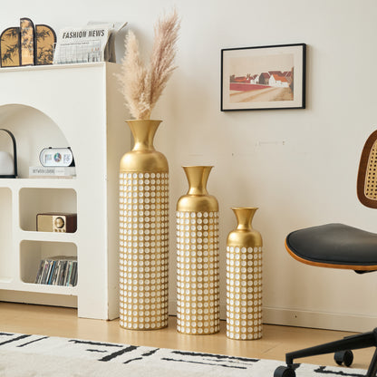Bodenvase 3er Set Gold, Metallvase Punkte, Vintage Dekovase 83 cm, Übertöpfe groß, Standvase Gold